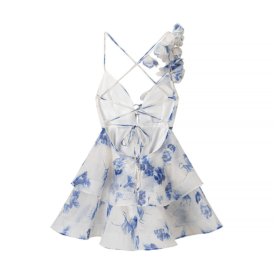 Women's Floral Spaghetti Strap Waist-Fitted Dress
