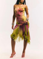 Ruffled Hem Spaghetti-Strap Elegant Embroidered Floral Summer Dress