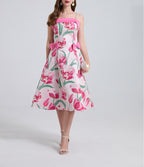 Women's 's Jacquard Bow Pearl-Strap A-Line Dress