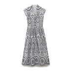 Floral Embroidered V-Neck Belted Sleeveless A-Line Midi Dress
