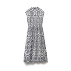 Floral Embroidered V-Neck Belted Sleeveless A-Line Midi Dress