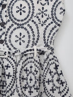 Floral Embroidered V-Neck Belted Sleeveless A-Line Midi Dress