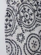 Floral Embroidered V-Neck Belted Sleeveless A-Line Midi Dress