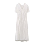 Embroidered V-Neck Short-Sleeve A-Line Midi Dress