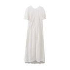 Embroidered V-Neck Short-Sleeve A-Line Midi Dress