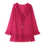 Youthful Looking Dress Lace-Up Tassels Loose Fitting Short Stitching