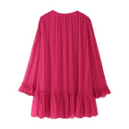 Youthful Looking Dress Lace-Up Tassels Loose Fitting Short Stitching