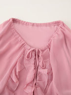 Women Clothing Design Laminated Ruffled Tied Chiffon Dress