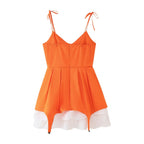Women's Laminated Metal Decorative Waist Suspender Dress