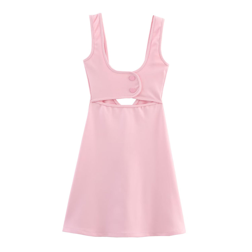 Crew-Neck Backless Cutout A-Line Mini Dress