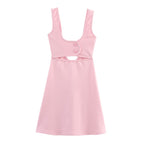 Crew-Neck Backless Cutout A-Line Mini Dress