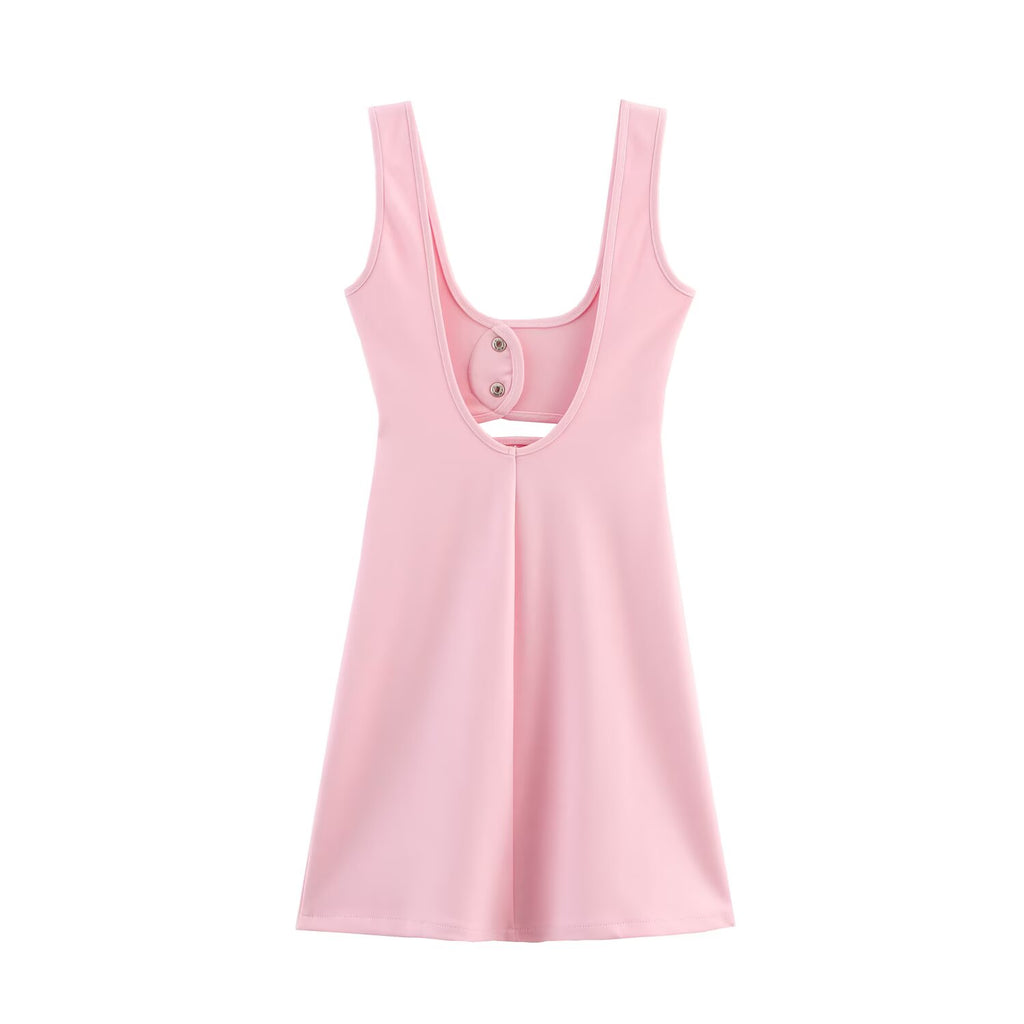 Crew-Neck Backless Cutout A-Line Mini Dress