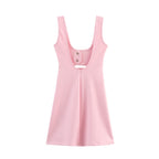 Crew-Neck Backless Cutout A-Line Mini Dress