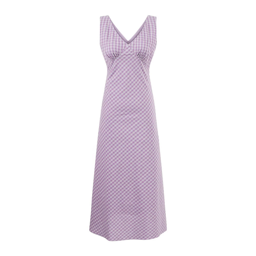 Women's Summer Holiday Casual Purple Pattern V Neck Lace Up Waist Tight Dress