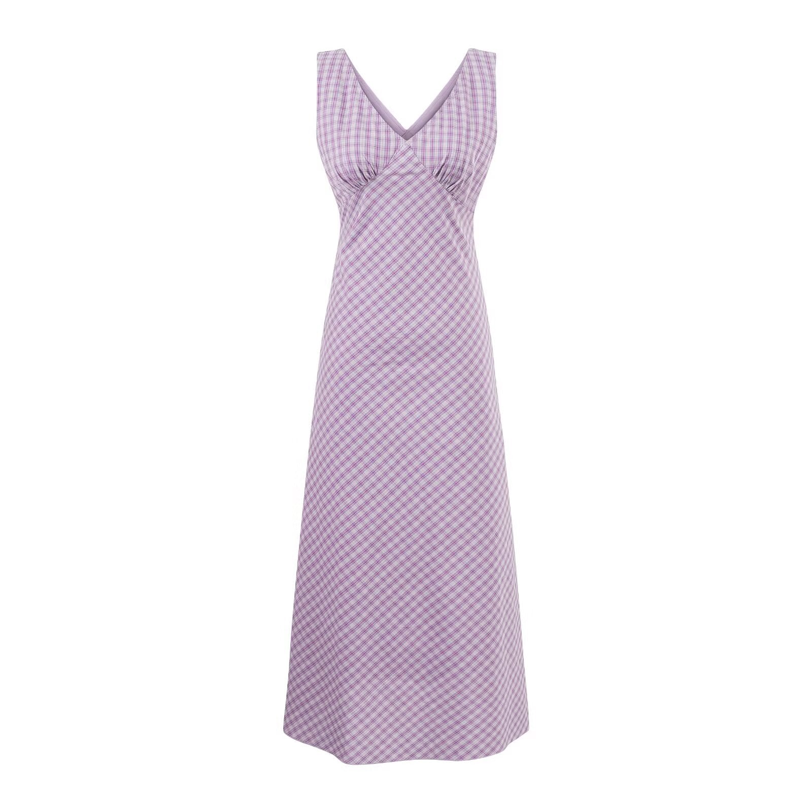 Women's Summer Holiday Casual Purple Pattern V Neck Lace Up Waist Tight Dress