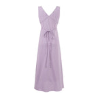 Women's Summer Holiday Casual Purple Pattern V Neck Lace Up Waist Tight Dress