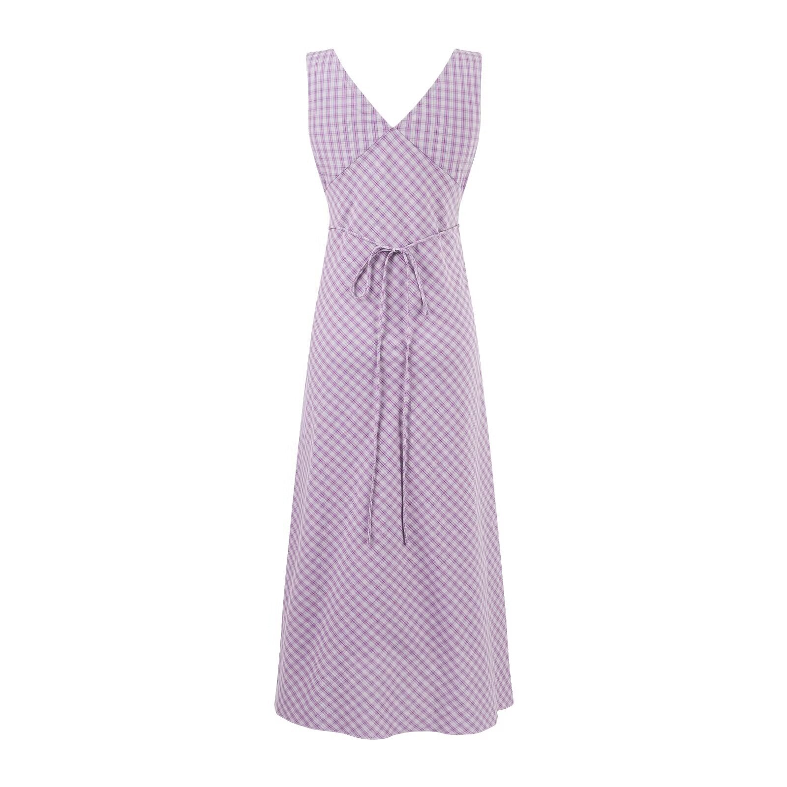 Women's Summer Holiday Casual Purple Pattern V Neck Lace Up Waist Tight Dress