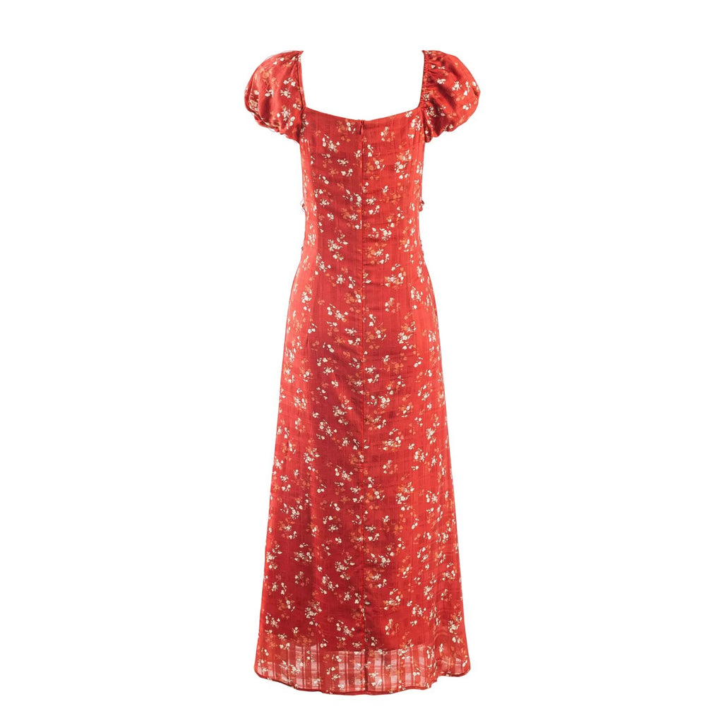 Women's Floral V-Neck Puff-Sleeve Maxi Dress