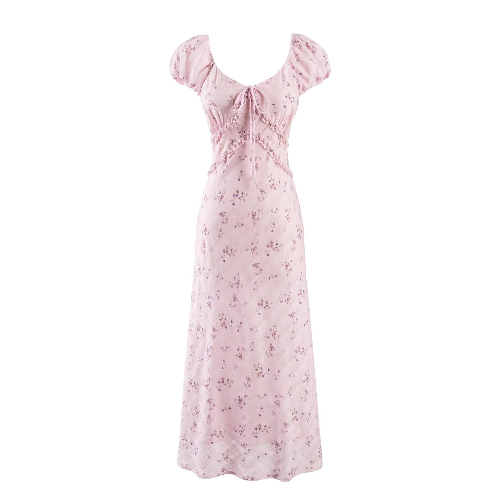 Women's Floral V-Neck Puff-Sleeve Maxi Dress