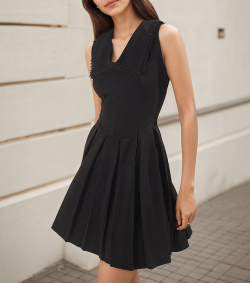 Women's Summer Autumn Women Lace V Neck Slim Fit Wide Hem Dress Mini Dress