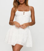 Women's Spaghetti-Strap Embroidered Ruched A-Line Mini Dress