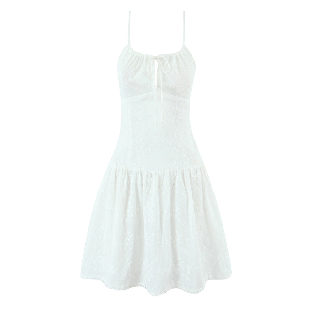 Women's Spaghetti-Strap Embroidered Ruched A-Line Mini Dress