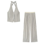 Women Spring Clothing Hanging Collar Vest Top Trousers Sets