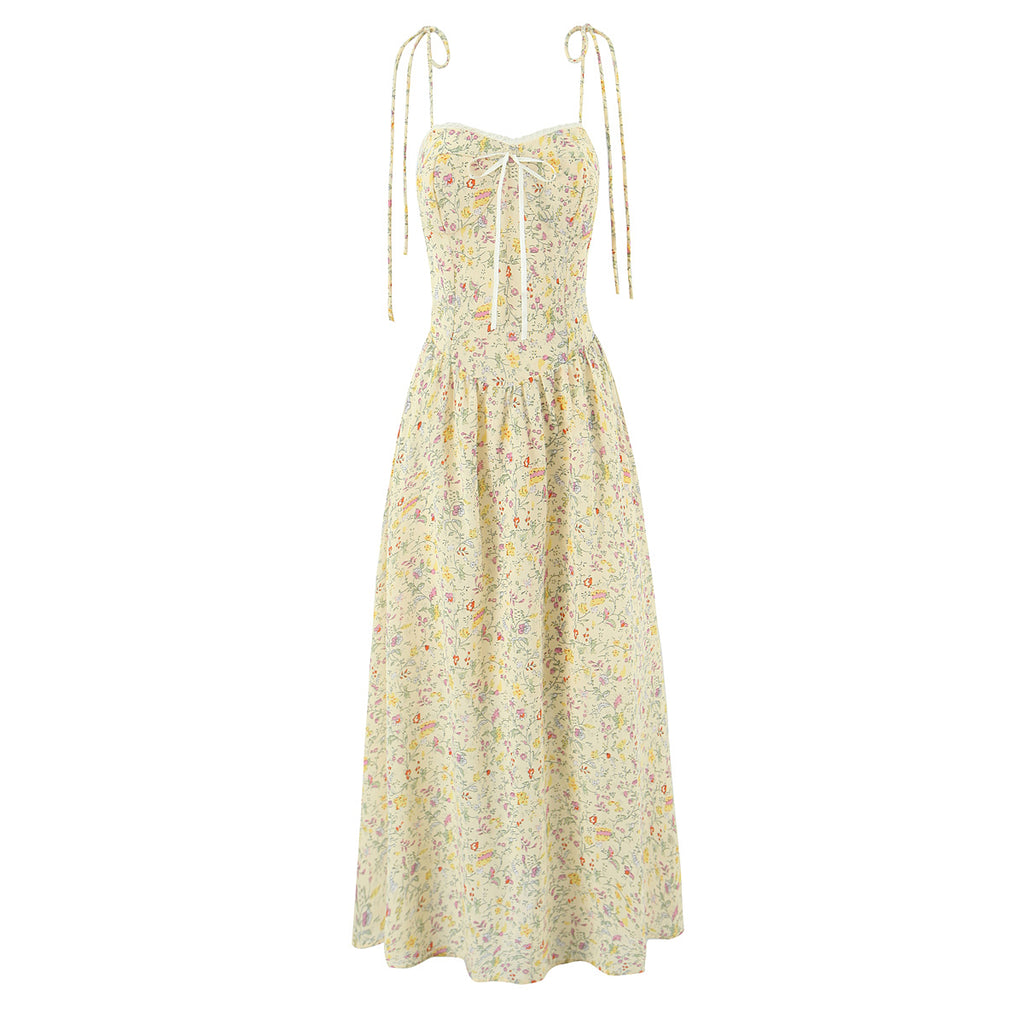 Women Sexy Backless Hip Women Bow Floral Strap Dress