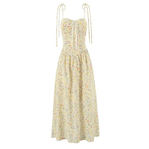 Women Sexy Backless Hip Women Bow Floral Strap Dress