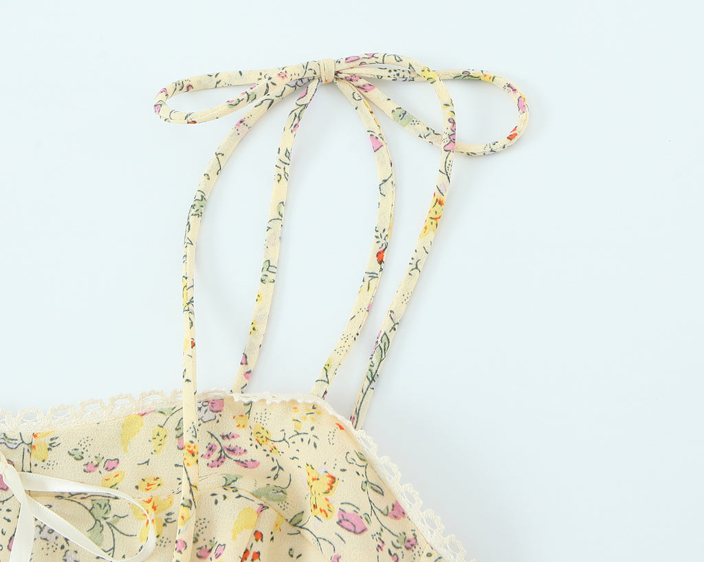 Women Sexy Backless Hip Women Bow Floral Strap Dress
