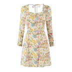 Floral Square-Neck Backless Dress