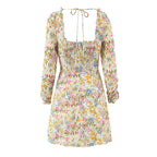Floral Square-Neck Backless Dress