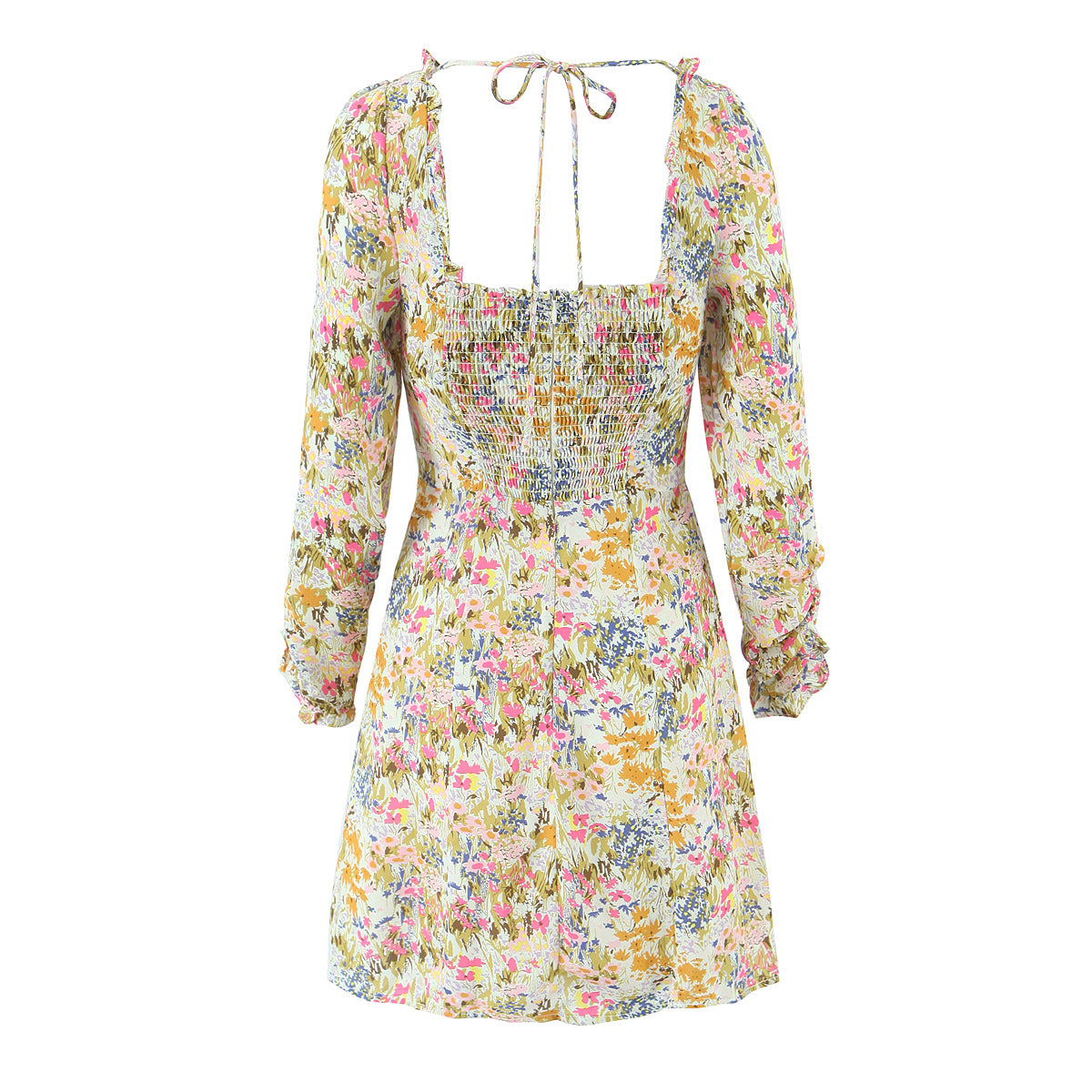 Floral Square-Neck Backless Dress