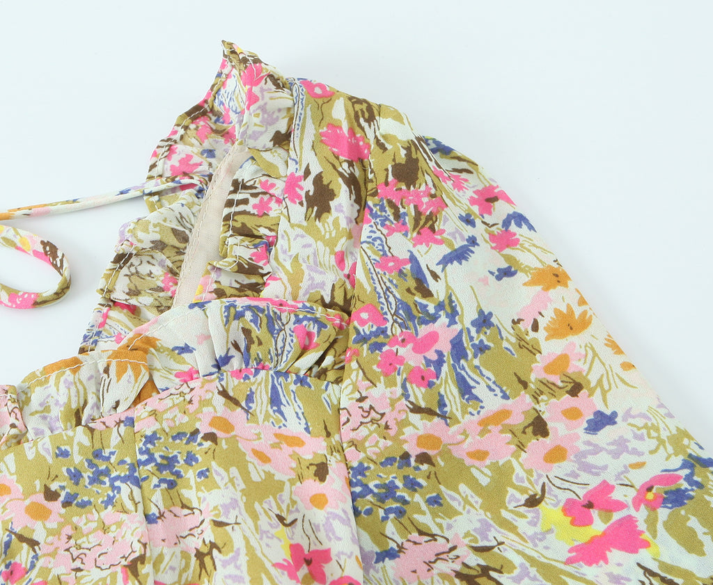 Floral Square-Neck Backless Dress