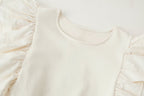 Crew-Neck Belted Ruffle A-Line Midi Dress
