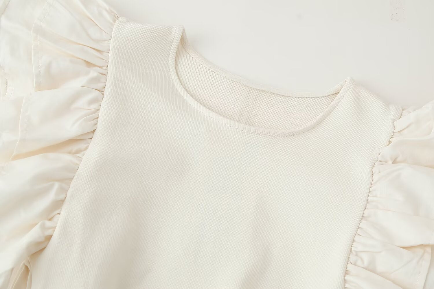 Crew-Neck Belted Ruffle A-Line Midi Dress