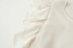Crew-Neck Belted Ruffle A-Line Midi Dress