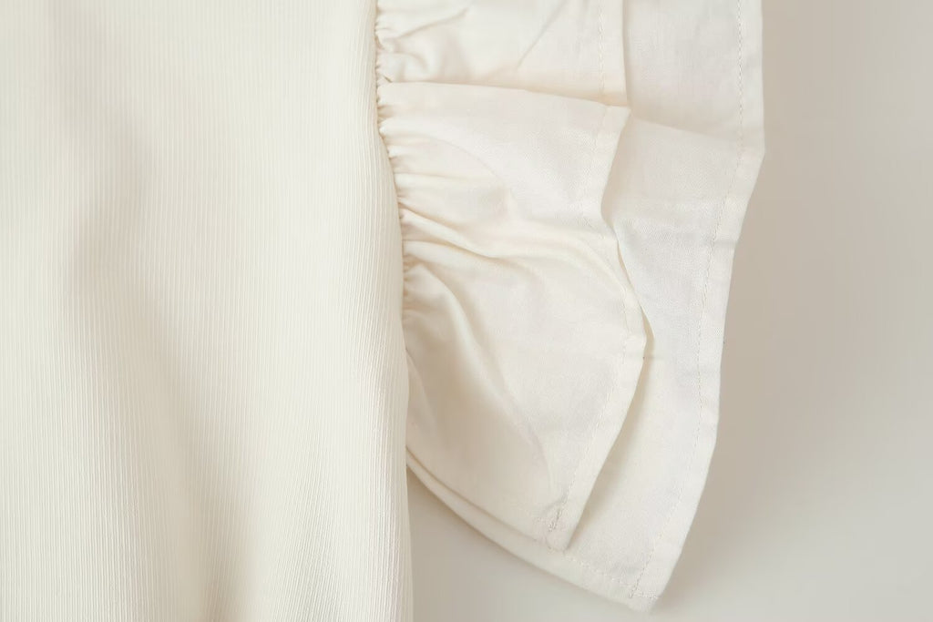 Crew-Neck Belted Ruffle A-Line Midi Dress