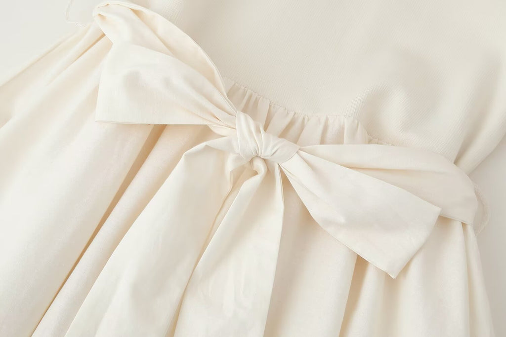 Crew-Neck Belted Ruffle A-Line Midi Dress