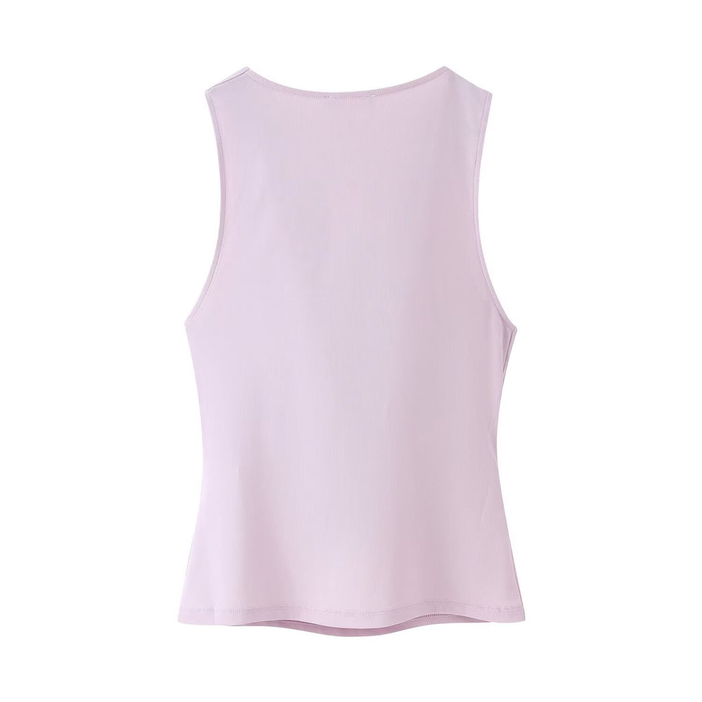 Pleated Draped Collar Sleeveless Top