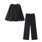 Women's Lace Up Solid Color Long Sleeve Trousers Set