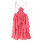 3D Floral Lace-Up Halter Mini Dress
