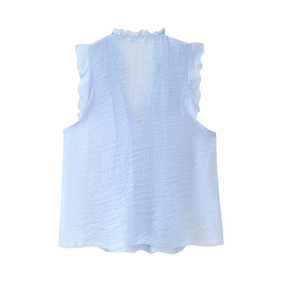 Women's Button Detail Ruffle V-Neck Top