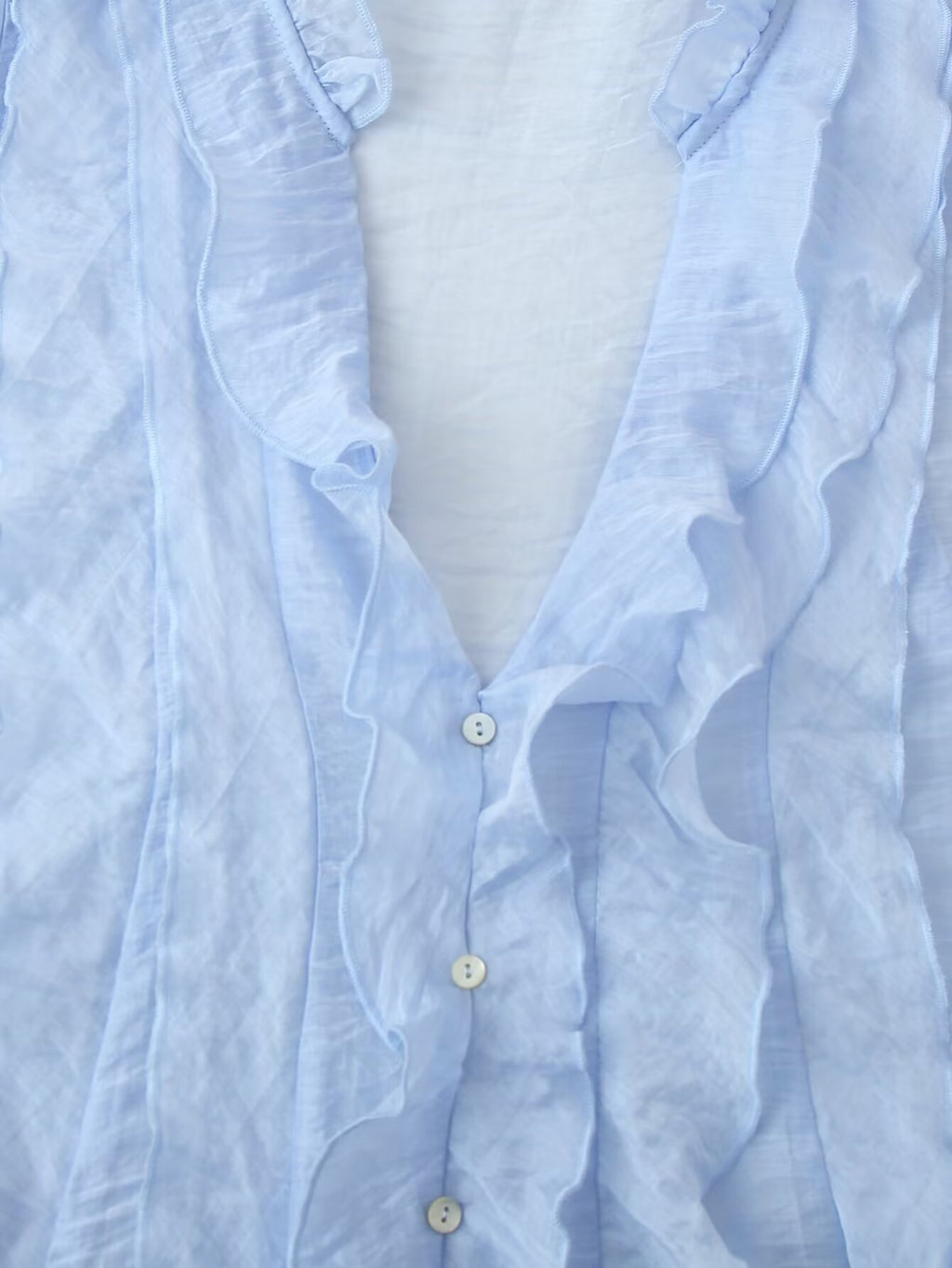 Women's Button Detail Ruffle V-Neck Top