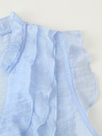Women's Button Detail Ruffle V-Neck Top