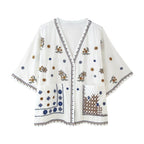 Women's Bohemian Embroidered Loose V Neck Shirt