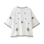 Women's Bohemian Embroidered Loose V Neck Shirt