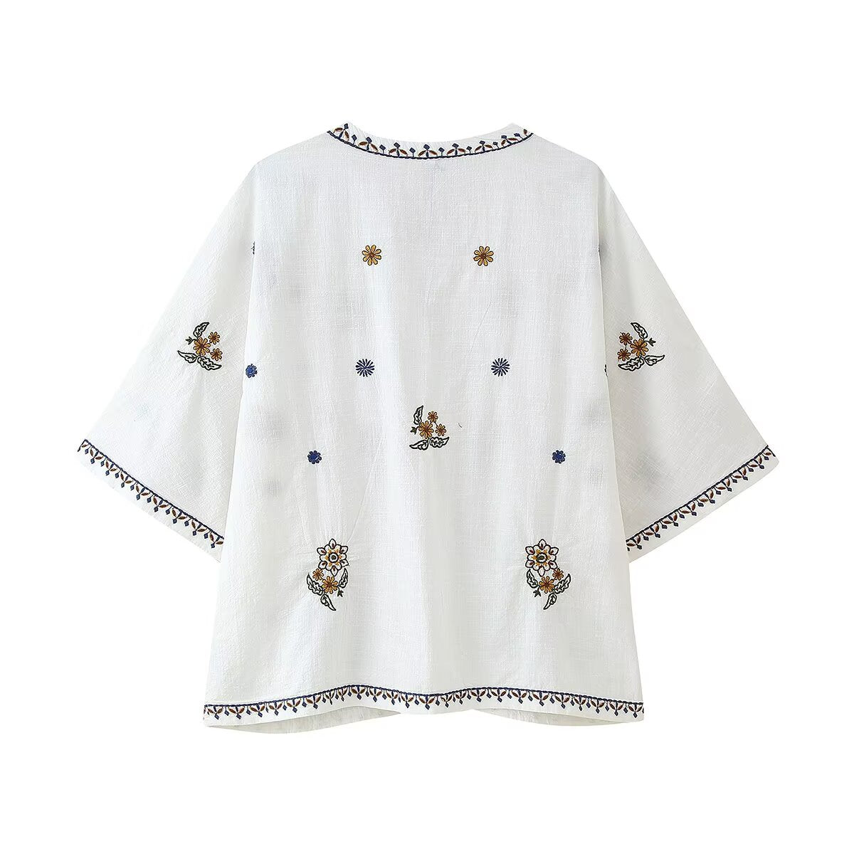 Women's Bohemian Embroidered Loose V Neck Shirt