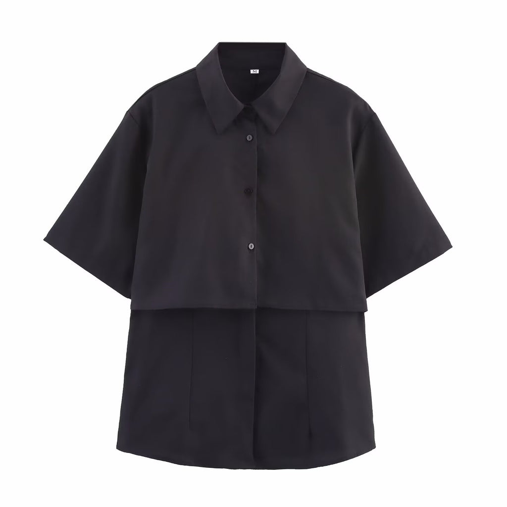 Women's Womenswear Spring High Class Elegant Short Sleeve Double Layer Shirt Top