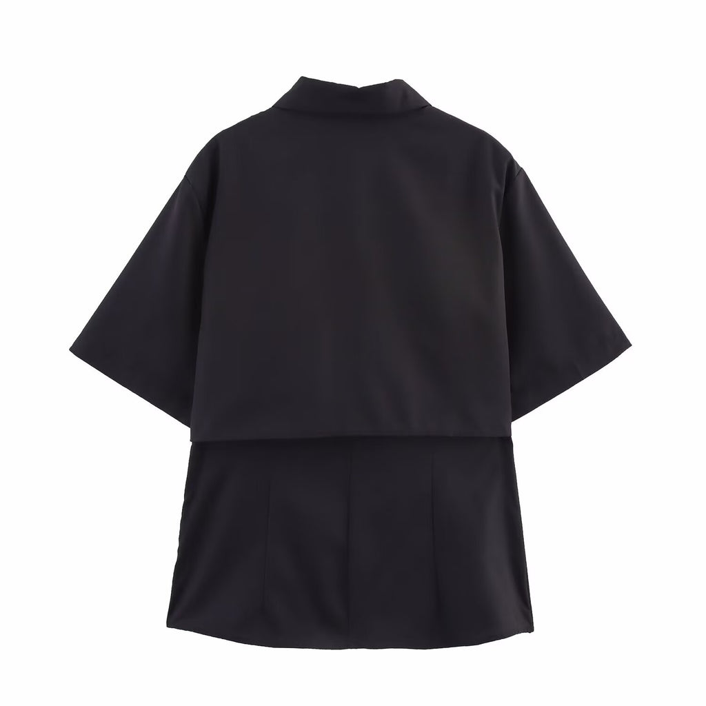 Women's Womenswear Spring High Class Elegant Short Sleeve Double Layer Shirt Top